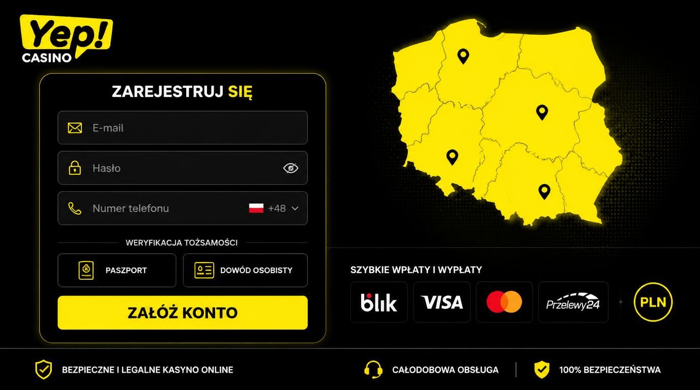  formularz rejestracyjny Yep Casino z formularzem danych i opcjami płatności po polsku 